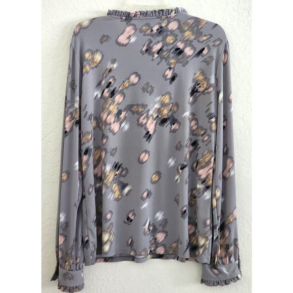 TOP/BLOUSE-CALVIN KLEIN-Gray-Long Sleeves-PICS NOT BLURRED-Watercolor Design-XL - Picture 2 of 16
